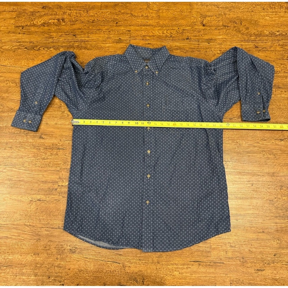 Ariat Blue Geometric Western Cowboy Ranch Long Sleeve Button‎ Down Shirt Men's L - Picture 9 of 10